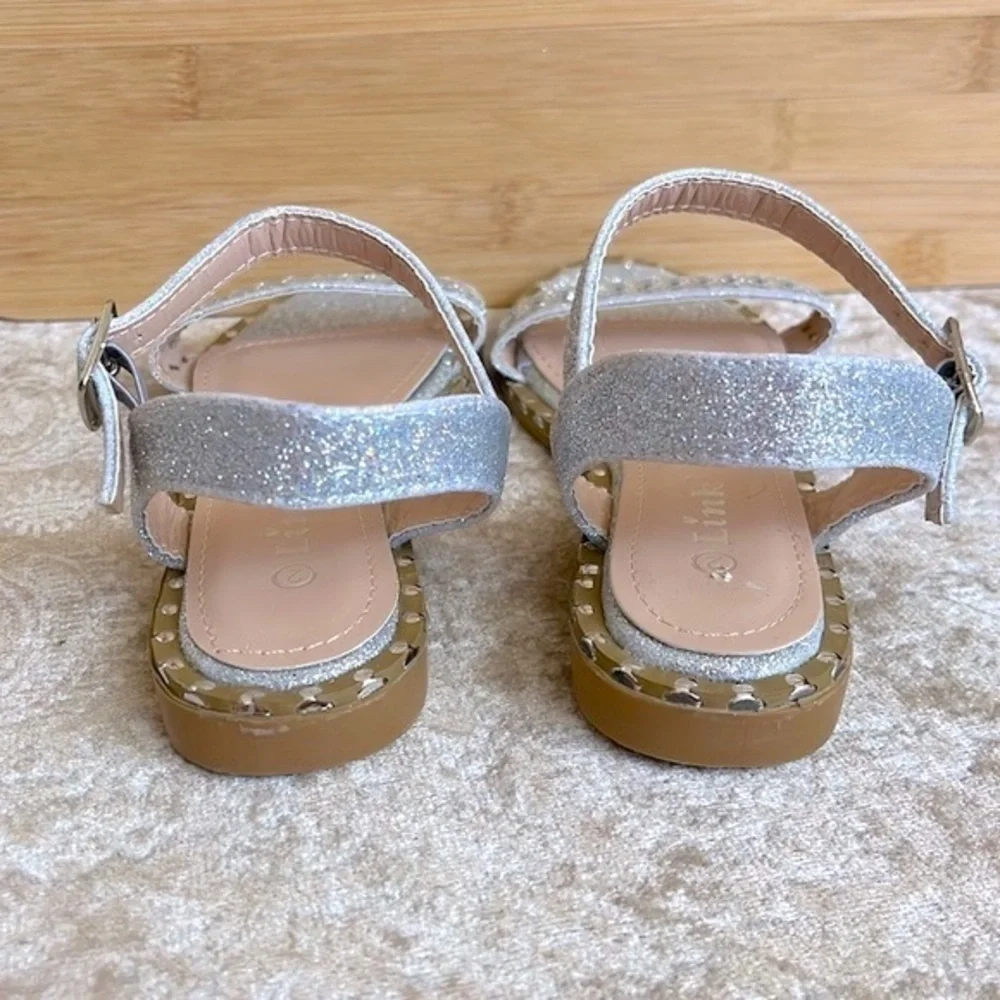 Brand New Link Silver Tone Beaded Embellished Sparkly Ankle Strap Buckle Sandals